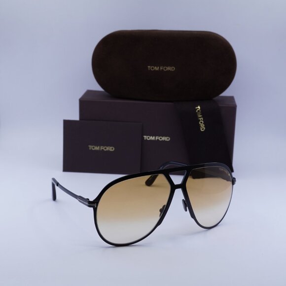 Tom Ford Xavier FT1060 01F Aviator Sunglasses - Shiny Black/Gradient Brown - Picture 4 of 11